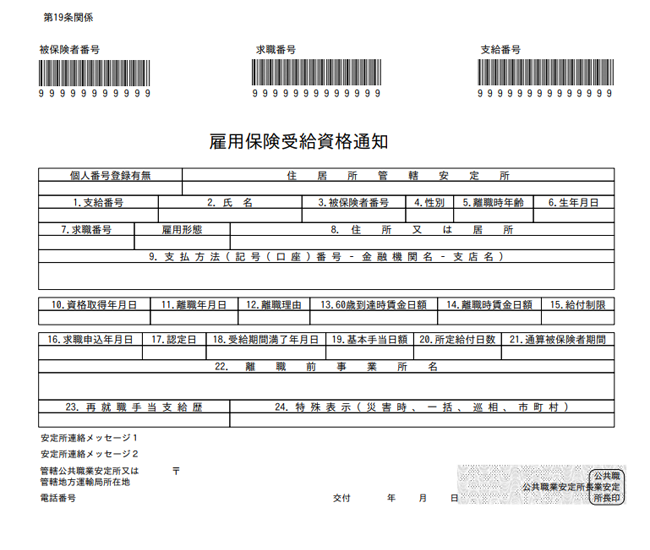 雇用保険受給資格者証